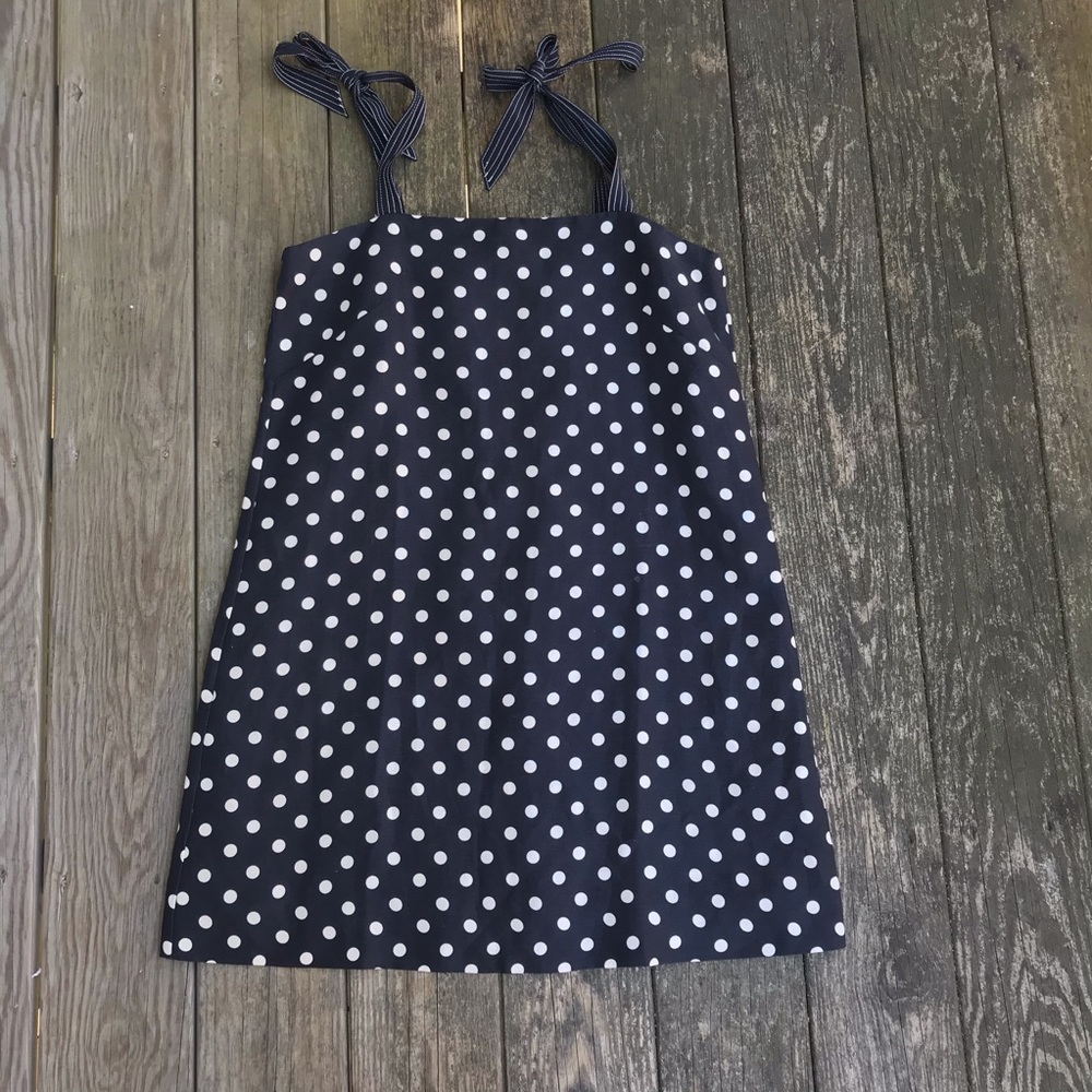 J Crew Blue & White linen Blend Polka Dot Dress